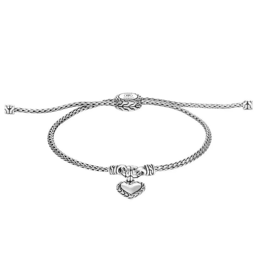 John Hardy Silver Classic Chain Heart Charm Pull-Through Bracelet New Box